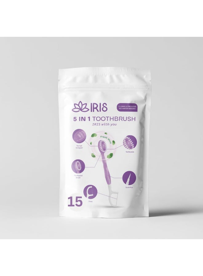 IRIS Portable Travel Toothbrush Set With Toothpaste, Tongue Scraper, And Floss - 15 Pieces - Image 1